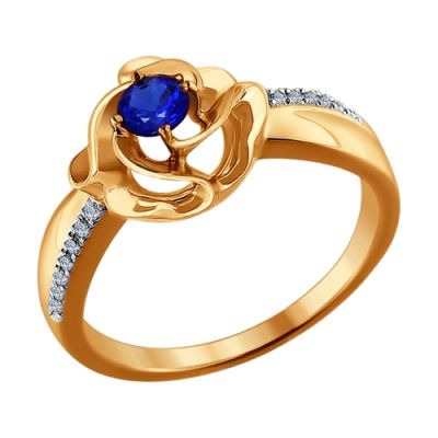 Золотое кольцо с сапфировым корундом и бриллиантами «Цветок»