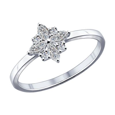 Серебряное кольцо с фианитами формы «маркиз»