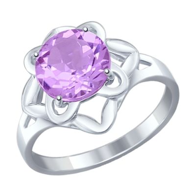 Серебряное кольцо в форме цветка с аметистом