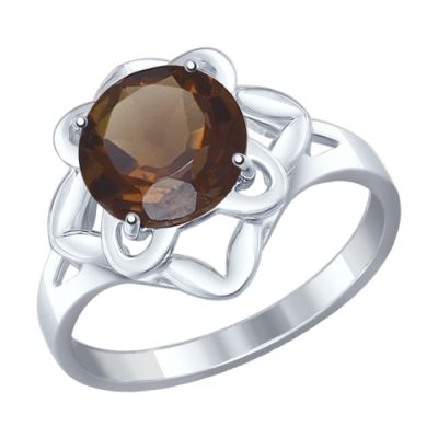Серебряное кольцо в форме цветка с раухтопазом