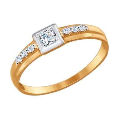 Золотое обручальное кольцо «Квадрат» с фианитами
