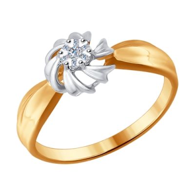Кольцо из комбинированного золота с бриллиантами «Цветок»