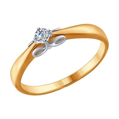 Кольцо из белого и красного золота с бриллиантом