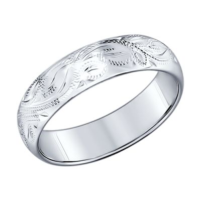 Широкое обручальное кольцо из серебра с гравировкой