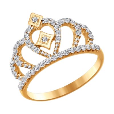 Золотое кольцо «Корона» с фианитами