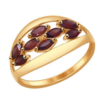 Кольцо из красного золота с гранатами «маркиз»