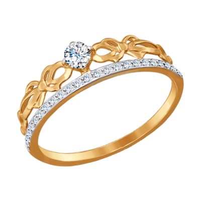 Ажурное кольцо из красного золота с фианитами