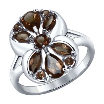 Серебряное кольцо с раухтопазами разной формы