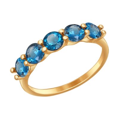 Кольцо из золота с круглыми топазами London Blue