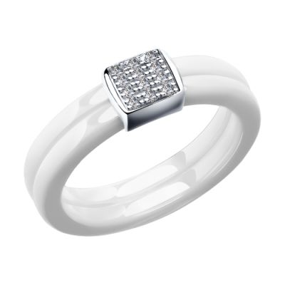 Двухрядное белое керамическое кольцо с фианитами