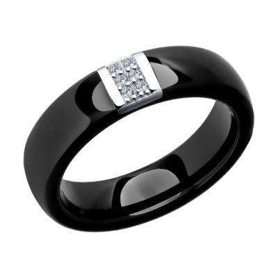 Гладкое кольцо из черной керамики с фианитами