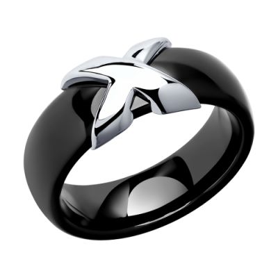 Кольцо из черной керамики с серебряным элементом