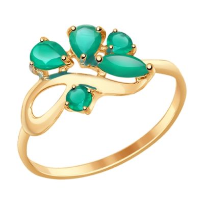 Золотое кольцо с пятью зелеными агатами