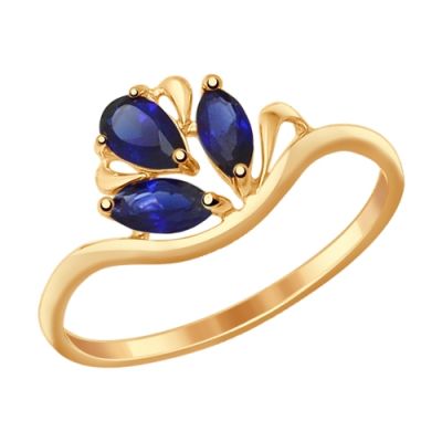Золотое кольцо с сапфировыми корундами  в форме цветка