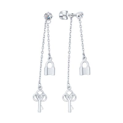 Серебряные пусеты с цепочками «Замочки с ключами»