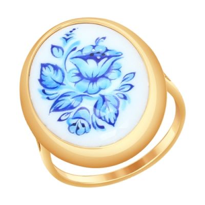 Кольцо из золота с финифтью «Гжель»