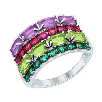 Кольцо из серебра с камнями четырех цветов