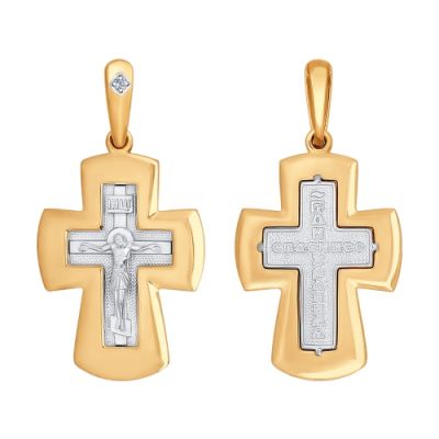 Четырехконечный крест из комбинированного золота с бриллиантом