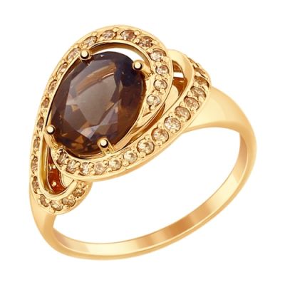 Золотое кольцо с раухтопазом и желтыми фианитами