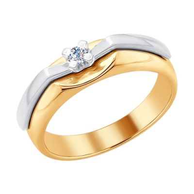 Комбинированное золотое кольцо с бриллиантом