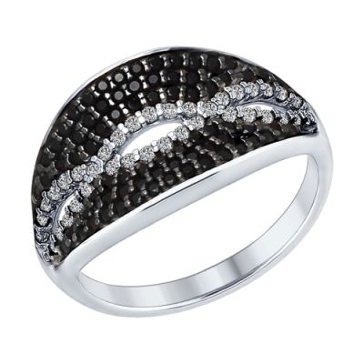 Кольцо из серебра с черными и бесцветными фианитами