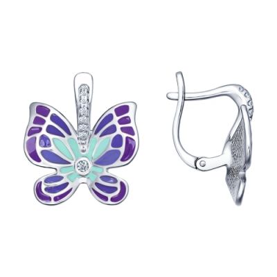 Серьги с бабочками и фиолетовой эмалью