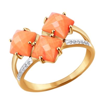 Золотое кольцо с тремя квадратными кораллами