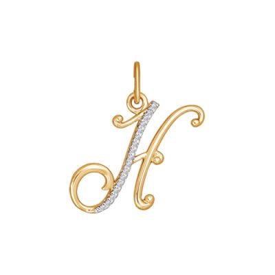 Подвеска-буква из золота с фианитами «Н»
