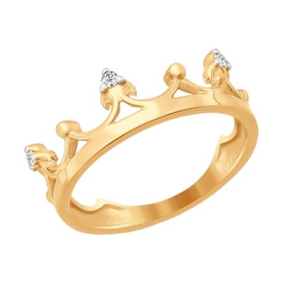 Кольцо-корона из красного золота с фианитами