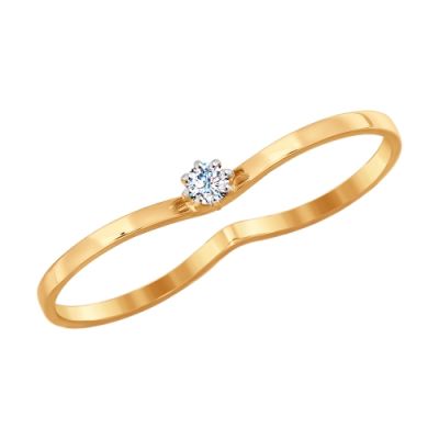 Золотое кольцо на два пальца с фианитом