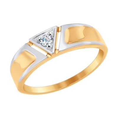 Золотое кольцо-печатка с фианитом