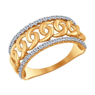 Оригинальное золотое кольцо с фианитами