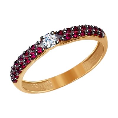 Золотое кольцо с двойной красной дорожкой фианитов