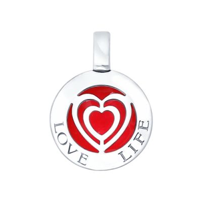 Серебряная подвеска с красной эмалью «Love Life»