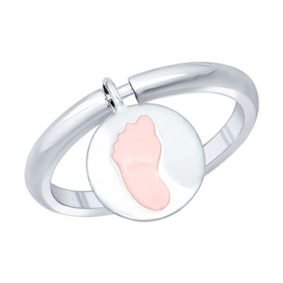 Кольцо «Пяточка» с розовой эмалью