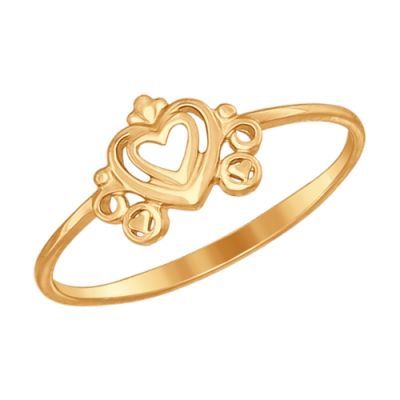 Тонкое кольцо из красного золота «Сердце»