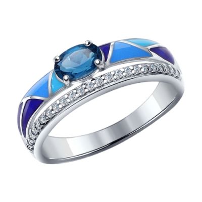 Серебряное кольцо с топазом и эмалью