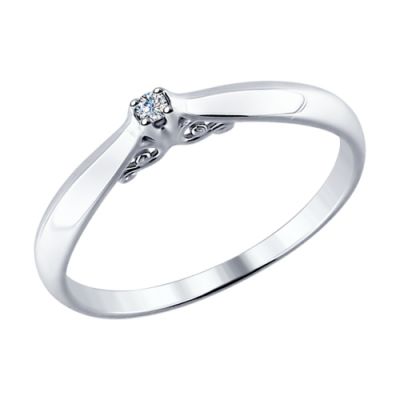 Серебряное кольцо с бриллиантом и декоративным элементом
