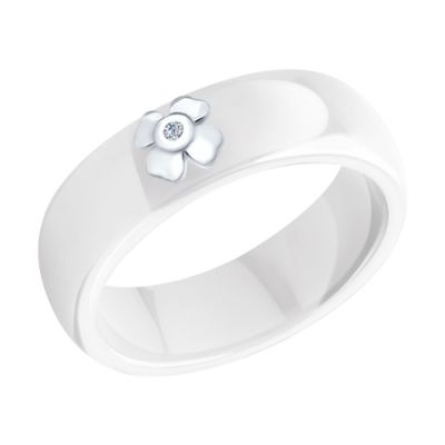Керамическое кольцо с бриллиантом «Клевер»