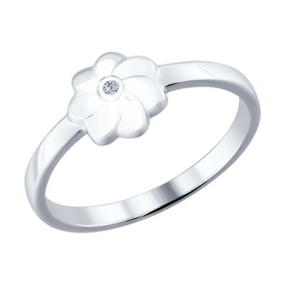 Серебряное кольцо с бриллиантом «Цветок»