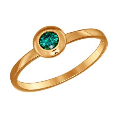 Тонкое кольцо с зеленым круглым фианитом