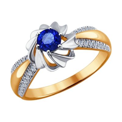 Золотое кольцо «Цветок» с сапфировым корундом и бриллиантами