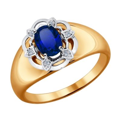Золотое кольцо с бриллиантами и сапфировым корундом