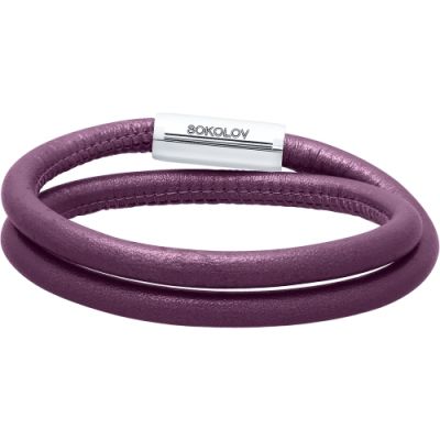 Двухслойный браслет из кожи фиолетового цвета
