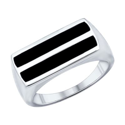 Мужское кольцо с чёрной эмалью из серебра