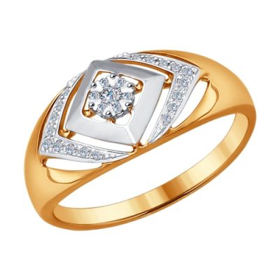 Кольцо из комбинированного золота с бриллиантами «Квадрат»