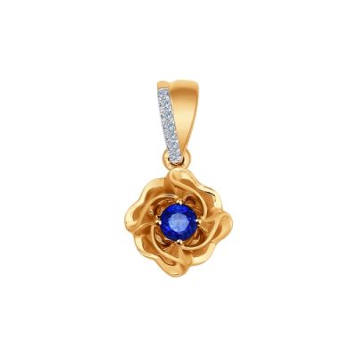 Золотая подвеска с сапфировым корундом и бриллиантами «Цветок»