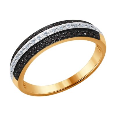 Золотое кольцо с дорожками из белых и чёрных бриллиантов