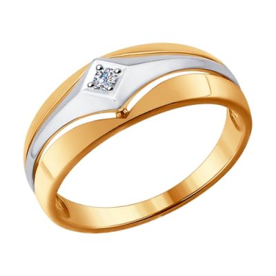 Золотое кольцо с родированием и бриллиантом