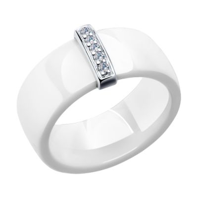 Белое керамическое кольцо с пятью фианитами